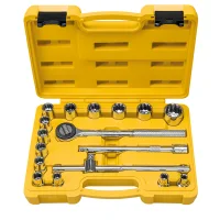 Jogo Soquete 1/2" Estriado 17pcs 14 Soquetes e 3 Acessorios CRV 8 A 30MM Tramontina 43600/017