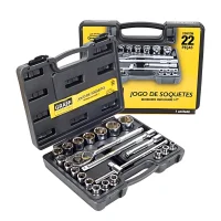 Jogo Soquete 1/2" Estriado 22pcs 18 Soquetes 4 Acessorios CRV 8 A 32MM Graff 7100001