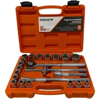 Jogo Soquete 1/2" Estriado 22pcs 18 Soquetes 4 Acessorios CRV 8A32MM Robust D26-22AM