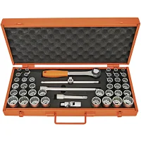 Jogo Soquete 1/2" Estriado 43pcs 37 Soquetes 6 Acessorios CRV 3/8 A 32MM Tramontina Pro 44833/443