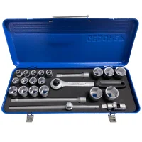 Jogo Soquete 1/2" Sextavado 23pcs 18 Soquetes 5 Acessorios CRV 3/8A1.1/4" Gedore 19TPZ