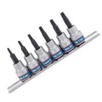Jogo Soquete 3/8" Ponta Torx com Guia 6pcs CRV T10-T30 King Tony 3146PR