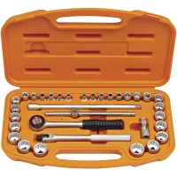 Jogo Soquete 3/8" Sextavao/Estriado 33pcs 28 Soquetes 5 Acessorios CRV 6A22MM 1/4"A7/8 Tramontina Pro 44819/233