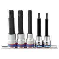 Jogo Soquete Ponta Ribe Longo 5pcs Encaixe 3/8" e 1/2" M7 A M13 King Tony 3105PR