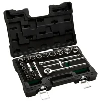 Jogo Soquete 1/2" Sextavado 20pcs 15 Soquetes 5 Acessorios CRV 3/8 A 1.1/4" Belzer 205906BJ