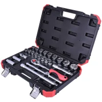 Jogo Soquete 1/2" Sextavado 24pcs 17 Soquetes 7 Acessorios CRV 10A32MM Gedore Red R69003024