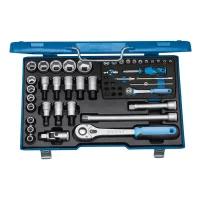 Jogo Soquete Sextavado e Acessorios 50pcs Encaixe 1/4" e 1/2" CRV 3 A 30MM Gedore 19V20 U-10