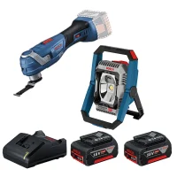 Pague Menos Bosch 18V - Refletor de Led 2200 Lumens+Multicortadora Oscilante+2 Baterias 18V 4ah e Carregador Bivolt BOSCH