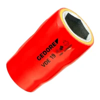 Soquete Sextavado Isolado 1000V VDE Encaixe 1/2" EN60900 IEC60900 NR10 CRV 1/2X17MM Gedore VDE19