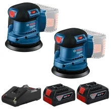 Combo Pague Menos Bosch 18V - Lixadeira Roto Orbital 5"-125mm + Lixadeira Roto Orbital 5"-125mm + 2 Baterias 18V 4ah e Carregador Bivolt BOSCH