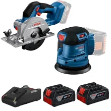 Combo Pague Menos Bosch 18V - Lixadeira Roto Orbital 5"-125mm + Serra Circular 140mm + 2 Baterias 18V 4ah e Carregador Bivolt BOSCH