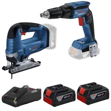 Combo Pague Menos Bosch 18V - Parafusadeira de Gesso e Drywall 1/4"+Serra Tico-Tico 125mm+2 Baterias 18V 4ah e Carregador Bivolt BOSCH