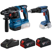 Combo Pague Menos Bosch 18V - Parafusadeira de Gesso e Drywall + Martelete Perfurador Rompedor SDS-PLUS + 2 Baterias 18V 4ah e Carregador Bivolt BOSCH