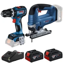 Combo Pague Menos Bosch 18V - Parafusadeira Furadeira Impacto Bateria 1/2" +Serra Tico-Tico 125mm +2 Baterias 18V 4ah e Carregador Bivolt BOSCH