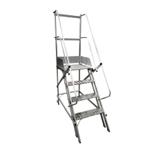 Escada Plataforma Trepadeira Nr12 Em Aluminio com 3 Degraus+patamar e Corrimaos 1M Escaleve PLAT NR 1000
