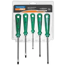 Jogo Chave de Fenda e Phillips 5pcs Easygrip 3 Fendas e 2 Phillips 1/8X3A1/4X5" Tramontina Pro 44110/505