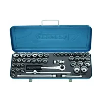 Jogo Soquete 1/2" Estriado 43pcs 38 Soquetes 5 Acessorios CRV 3/8A32MM Gedore D19PMZ