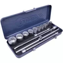 Jogo Soquete 3/4" Estriado 14pcs 10 Soquetes 4 Acessorios CRV 22-50MM Gedore D32EMZ