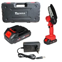 Mini Motosserra de Poda a Bateria 18V Com Maleta Carregador 2 Baterias 2AH e Acessorios 4" Bivolt Toyama TBT18MCS4-K2