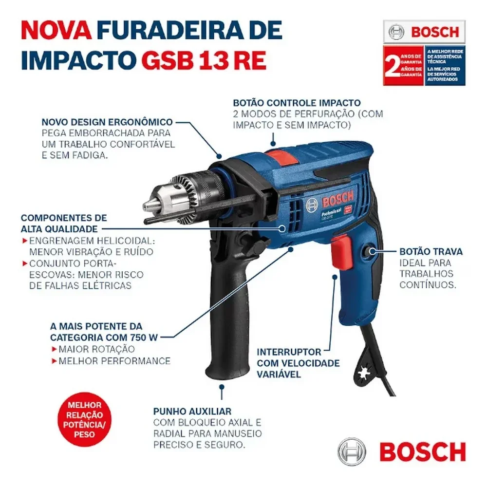 Furadeira de Impacto Reversível Bosch GSB 13 RE
