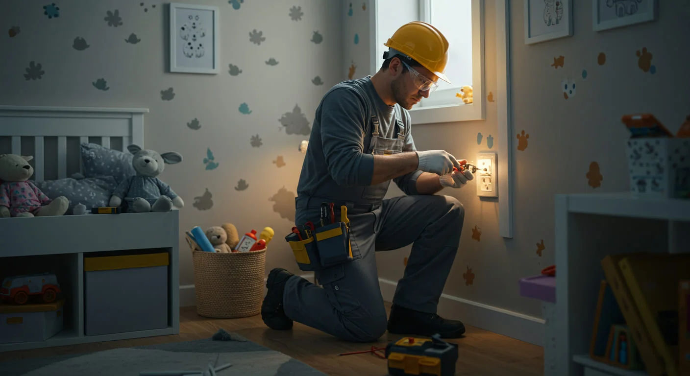 homem consertando tomada do quarto