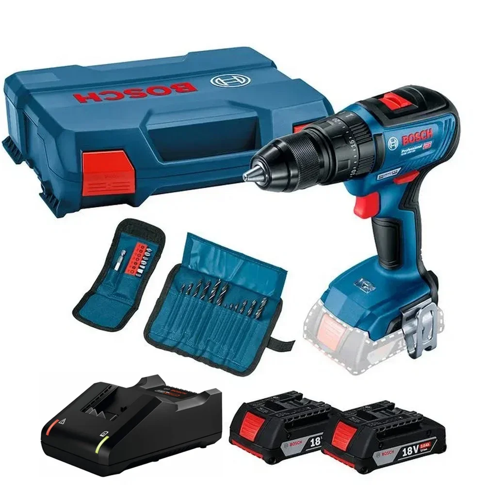 Parafusadeira Furadeira Impacto Bateria 18V Maleta Carregador 2 Baterias 2AH e 23 Acessorios 1/2" Bivolt Bosch GSB 18V-50