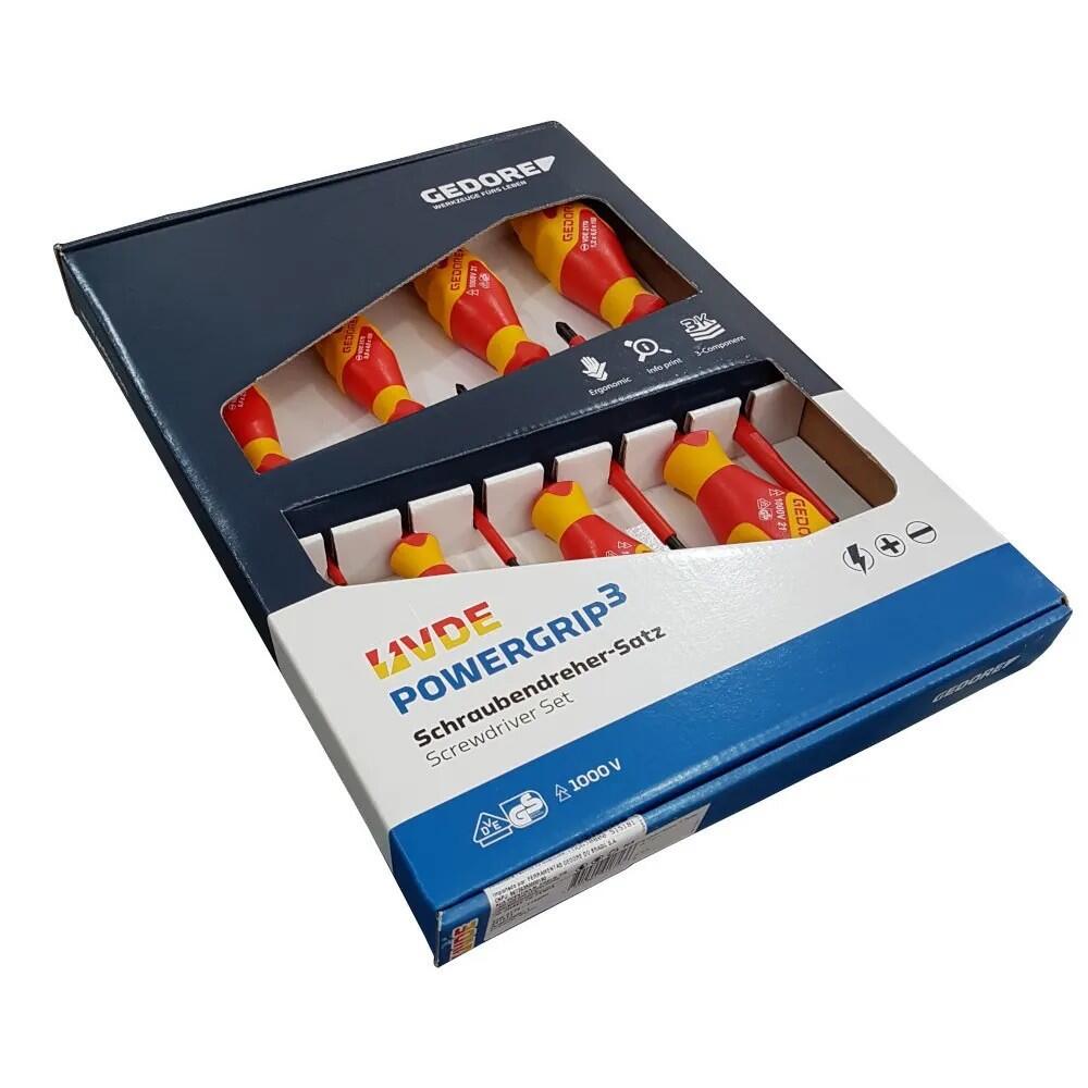 Jogo Chave de Fenda e Phillips Isolada 1000V 7pcs VDE EN60900 4 Fenda e 3 Phillips CRV Gedore VDE2170/2160
