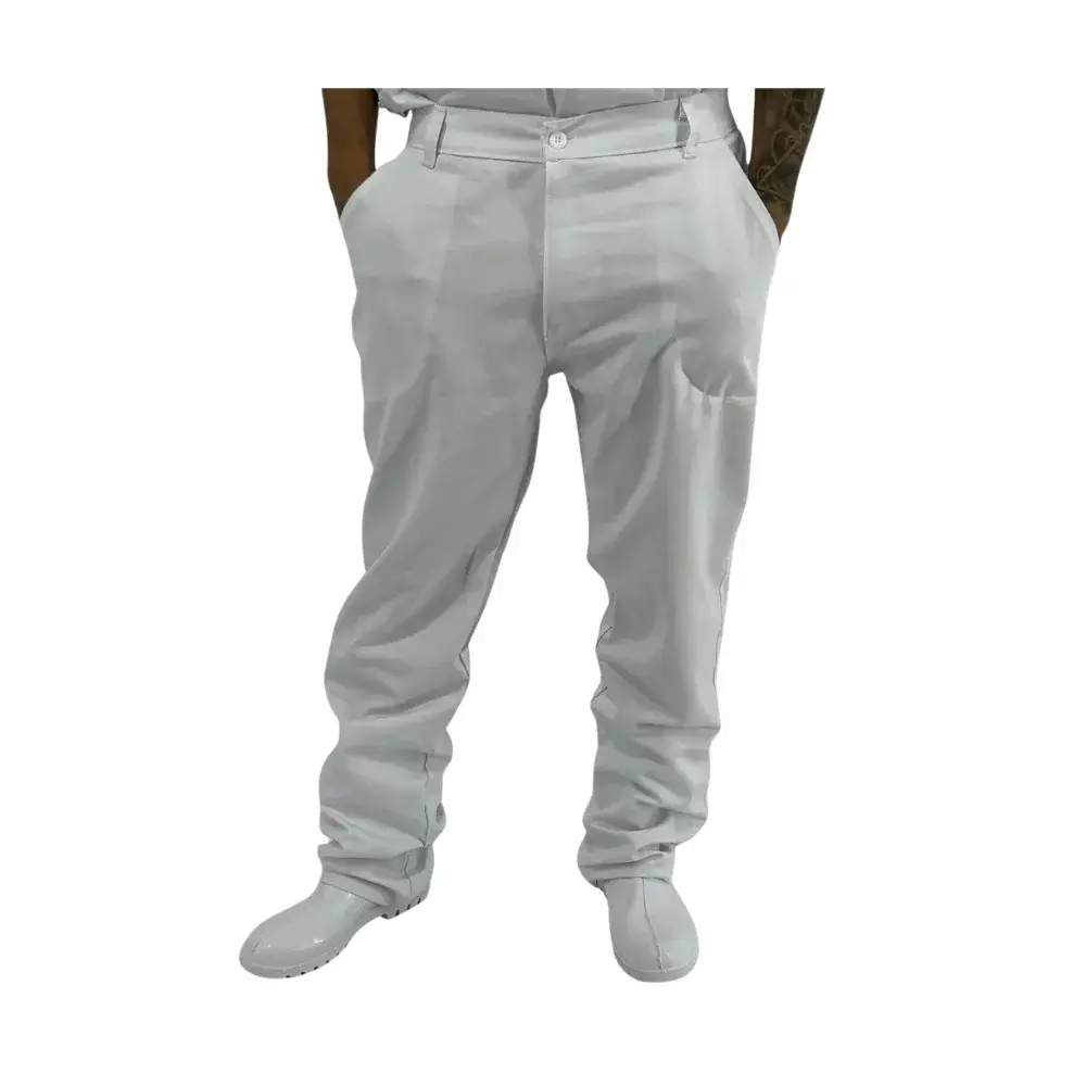 Calça de Brim Branca Profissional com Bolsos Uniforme Operacional