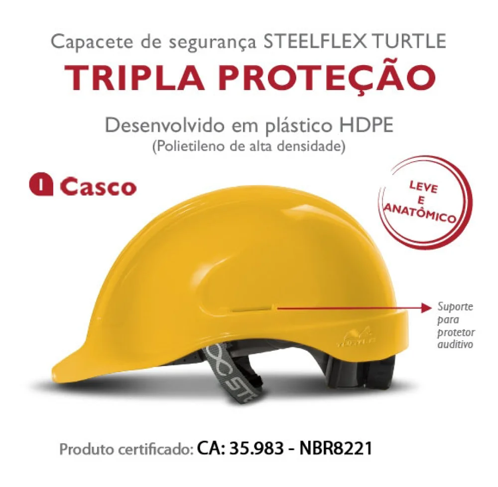 Capacete de Segurança Casco Amarelo Ca 35983 Turtle - Steelflex