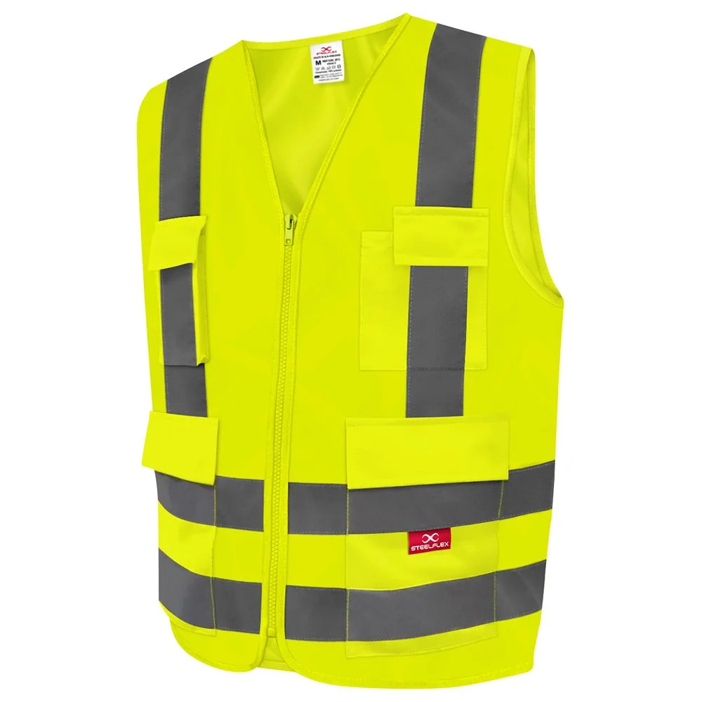 Colete Refletivo de Segurança Verde Fluorescente com 4 Bolsos Alta Visibilidade