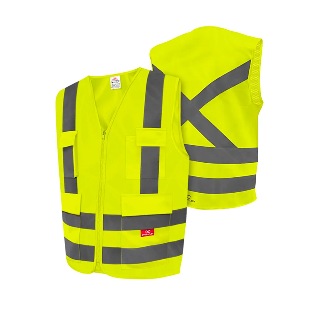 Colete Refletivo de Segurança Verde Fluorescente com 4 Bolsos Alta Visibilidade