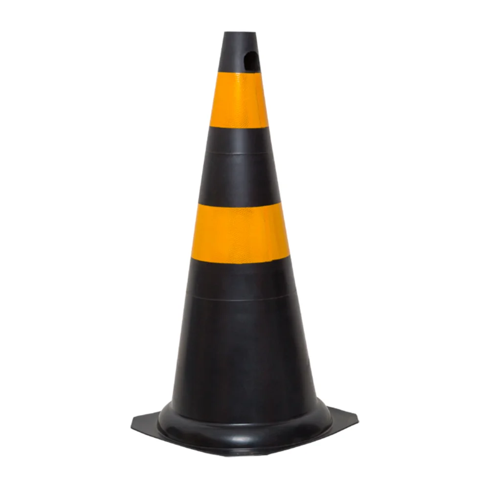 Cone de Sinalização Flexível Preto/Amarelo 75Cm C/Faixa Refletiva