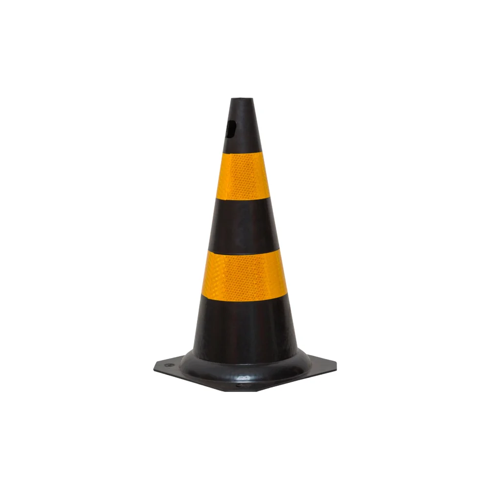 Cone de Sinalização Rígido Amarelo/Preto 50Cm C/Faixa Refletiva