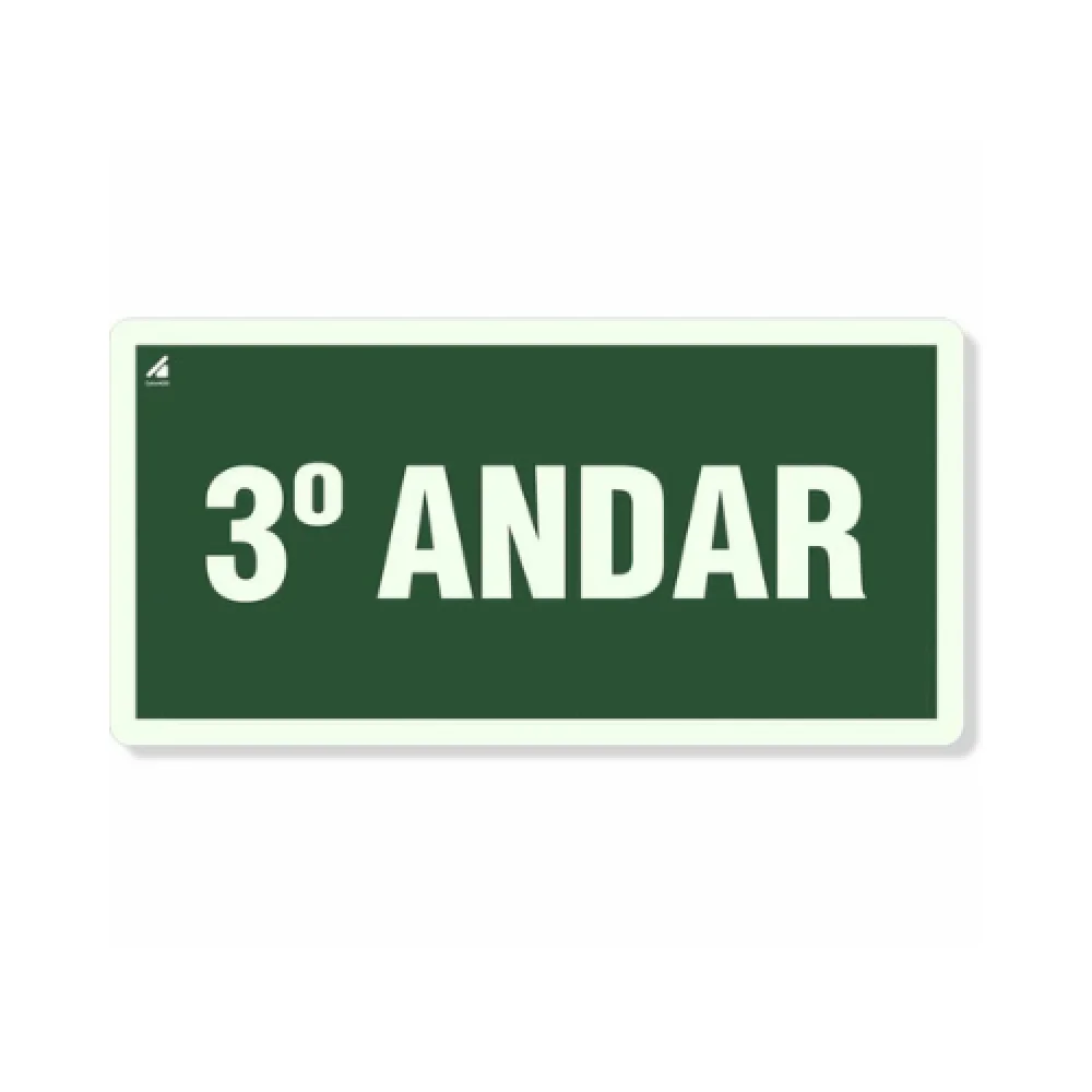 Placa 3° Andar Fotoluminescente Pvc 2Mm 10X20Cm