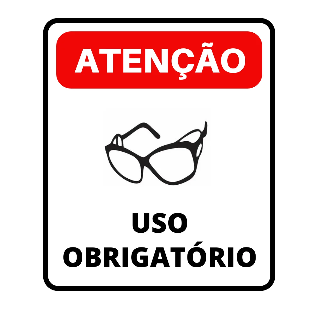 Placa Atenção uso Obrigatório Óculos Pvc 0,05Mm 18X25Cm