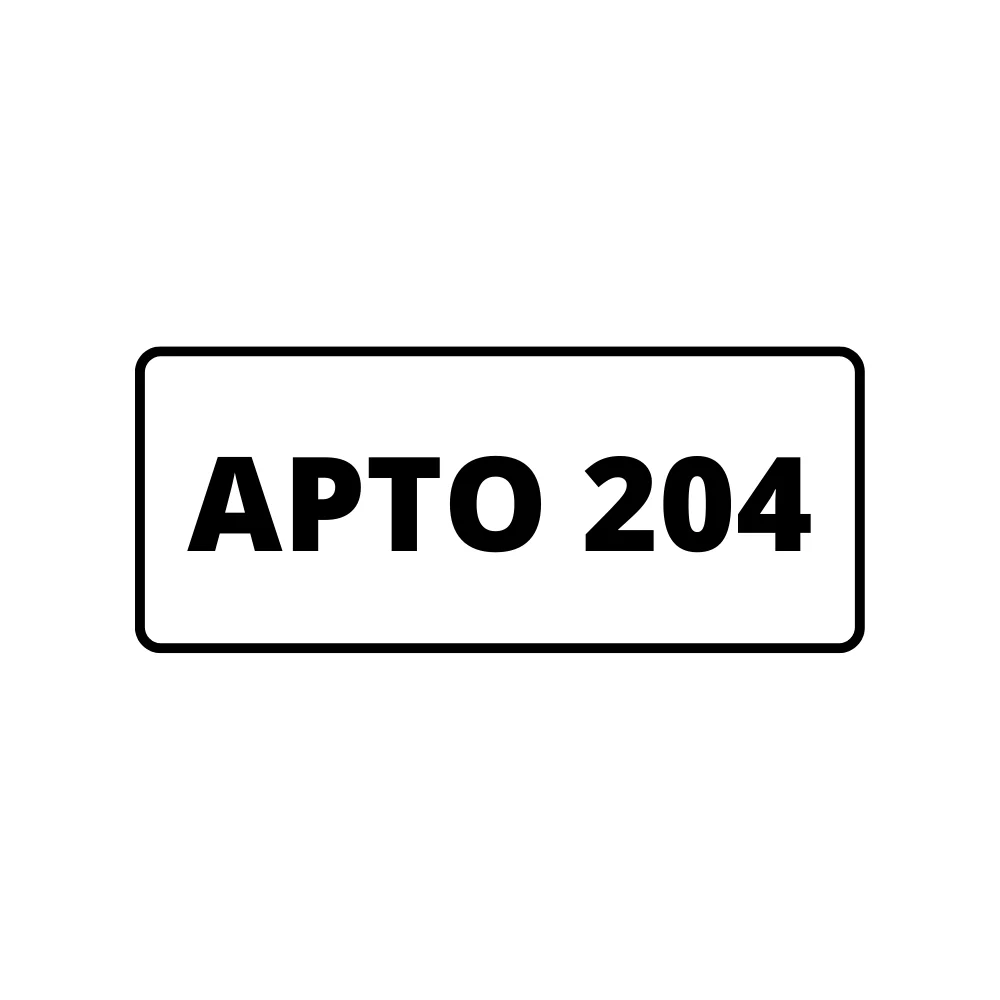Placa de Identificação para Edifício - Apartamento 204 Pvc 1Mm 2X4Cm