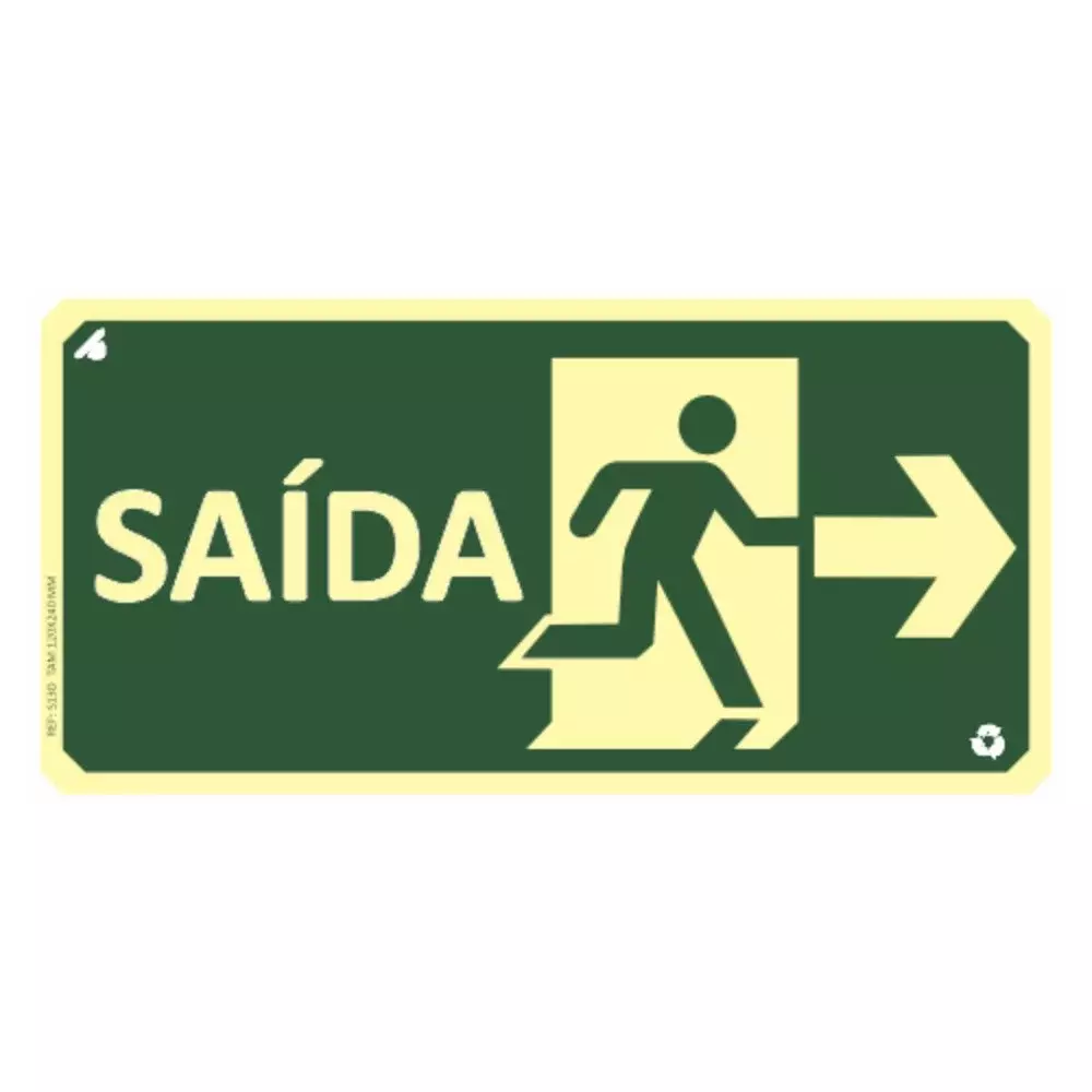 Placa Fotoluminescente Saída para Direita Pvc 2Mm 50X32Cm S13