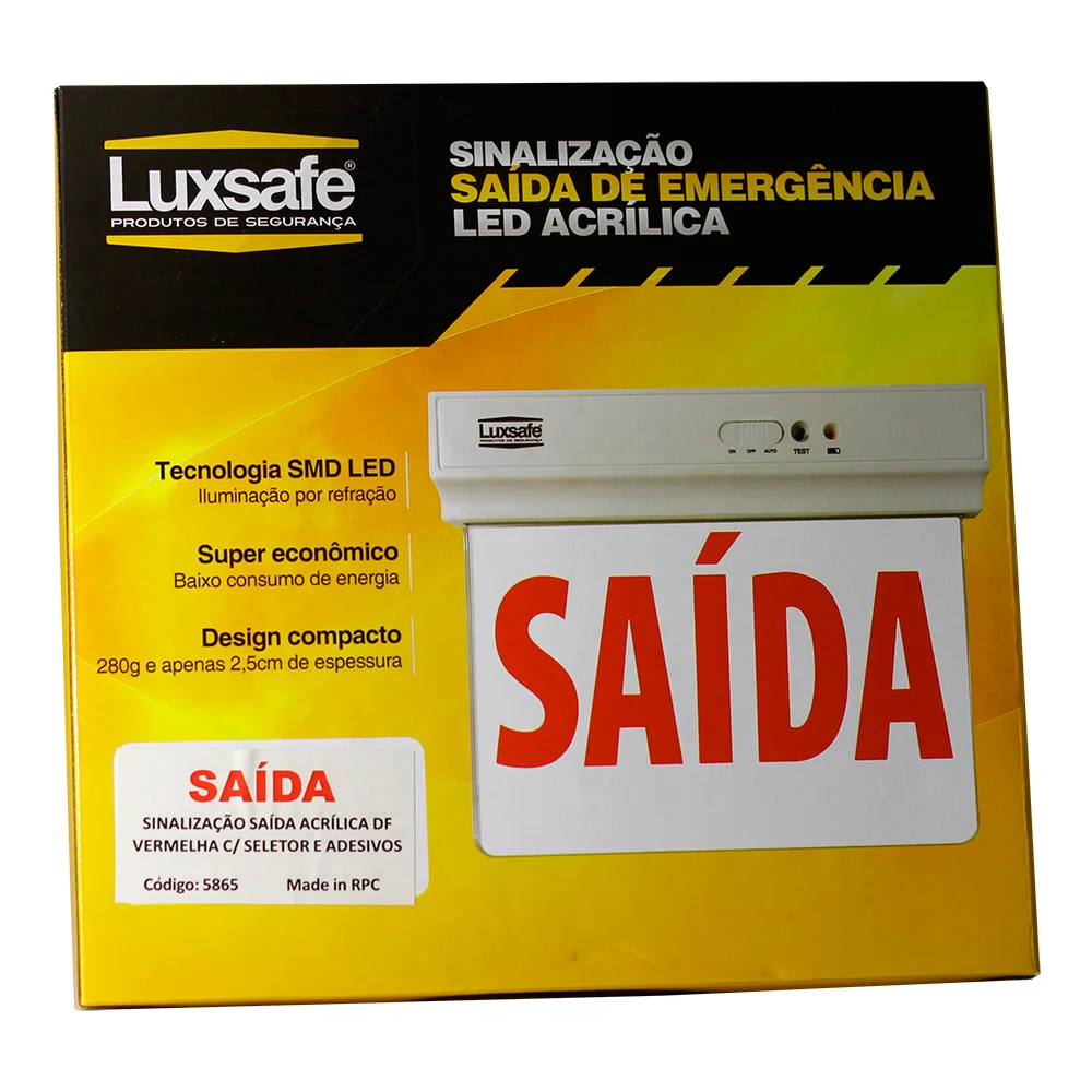 Sinalização de Saída Acrílica Vermelha Dupla Face (Df) com Seletor e Adesivos - Luxsafe