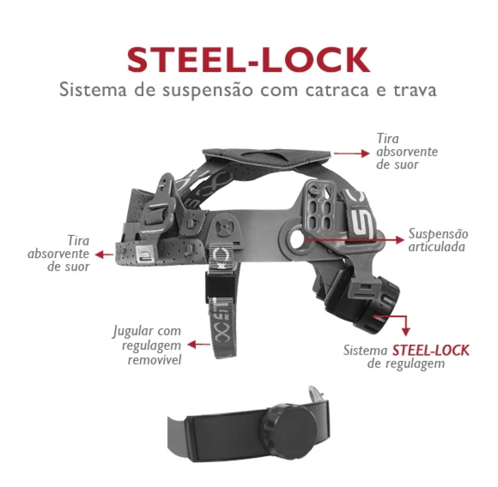 Suspensão (Carneira) com Jugular Steel Lock de Tecido P/Capacete - Steelflex