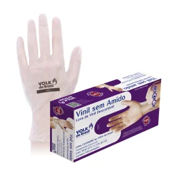 Luva de Vinil sem Pó Volk Transparente Ca 20722 - Caixa com 100 Unidades