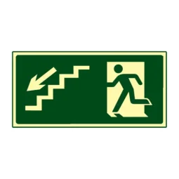Placa Fotoluminescente Saída Escada Descendo para Esquerda Pvc 2Mm 24X12Cm S9