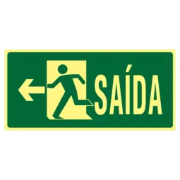 Placa Rota de Fuga Fotoluminescente (Mod. S.l) Saída Esquerda 40 X 20 (S 13) Placa Rota de Fuga Fotoluminescente (Mod. S.l) Saída Esquerda 40 X 20 (S 13)