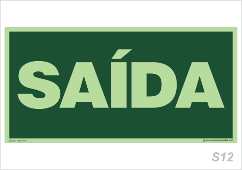 Placa Rota de Fuga Fotoluminescente (Mod. S.l)Saída 40 X 20 (S12) Placa Rota de Fuga Fotoluminescente (Mod. S.l)Saída 40 X 20 (S12)