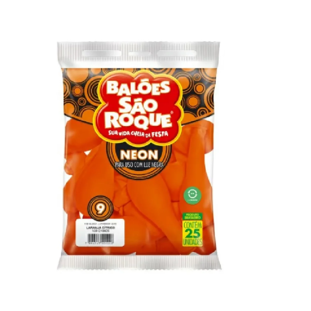BALÃO Nº 9 LISO C/ 25 UN NEON LARANJA SÃO ROQUE