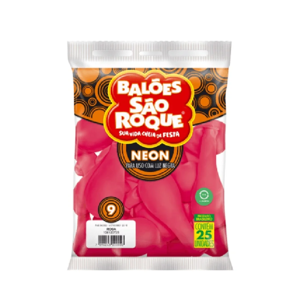 BALÃO Nº 9 LISO C/ 25 UN NEON ROSA SÃO ROQUE