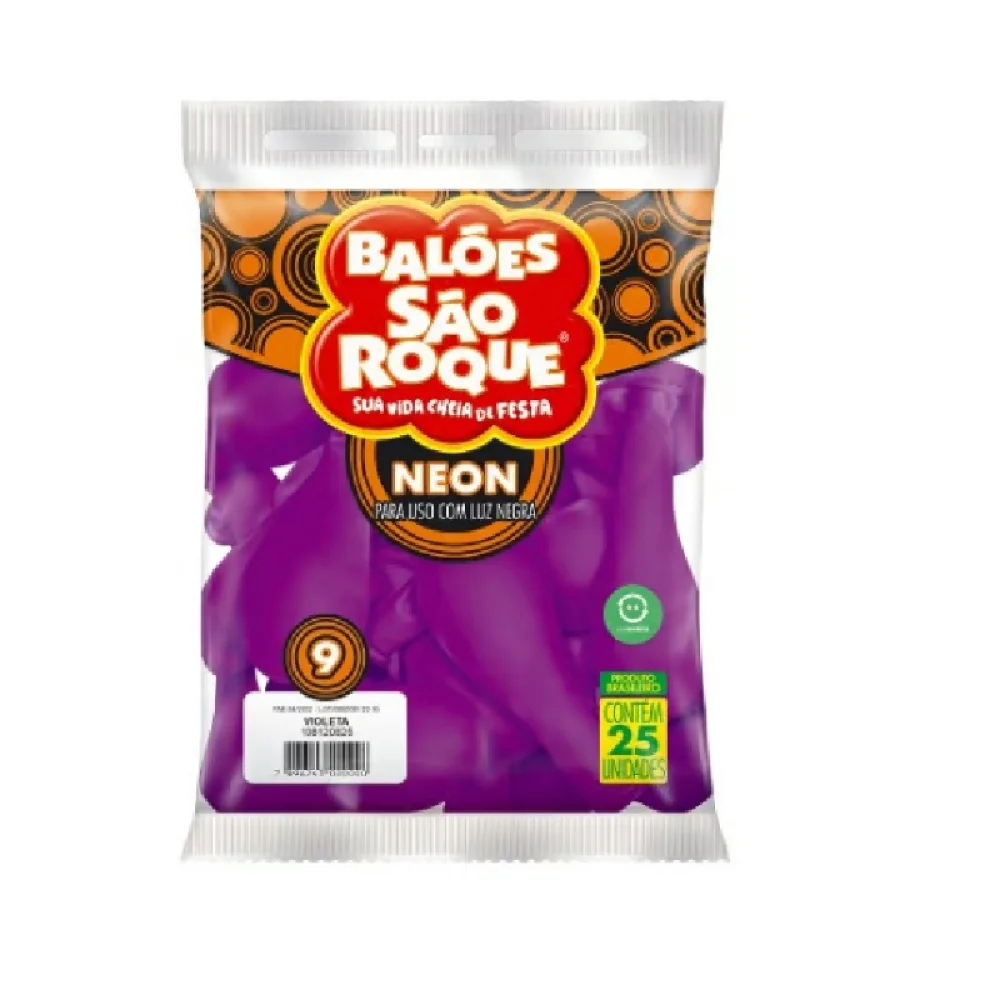 BALÃO Nº 9 LISO C/ 25 UN NEON VIOLETA SÃO ROQUE