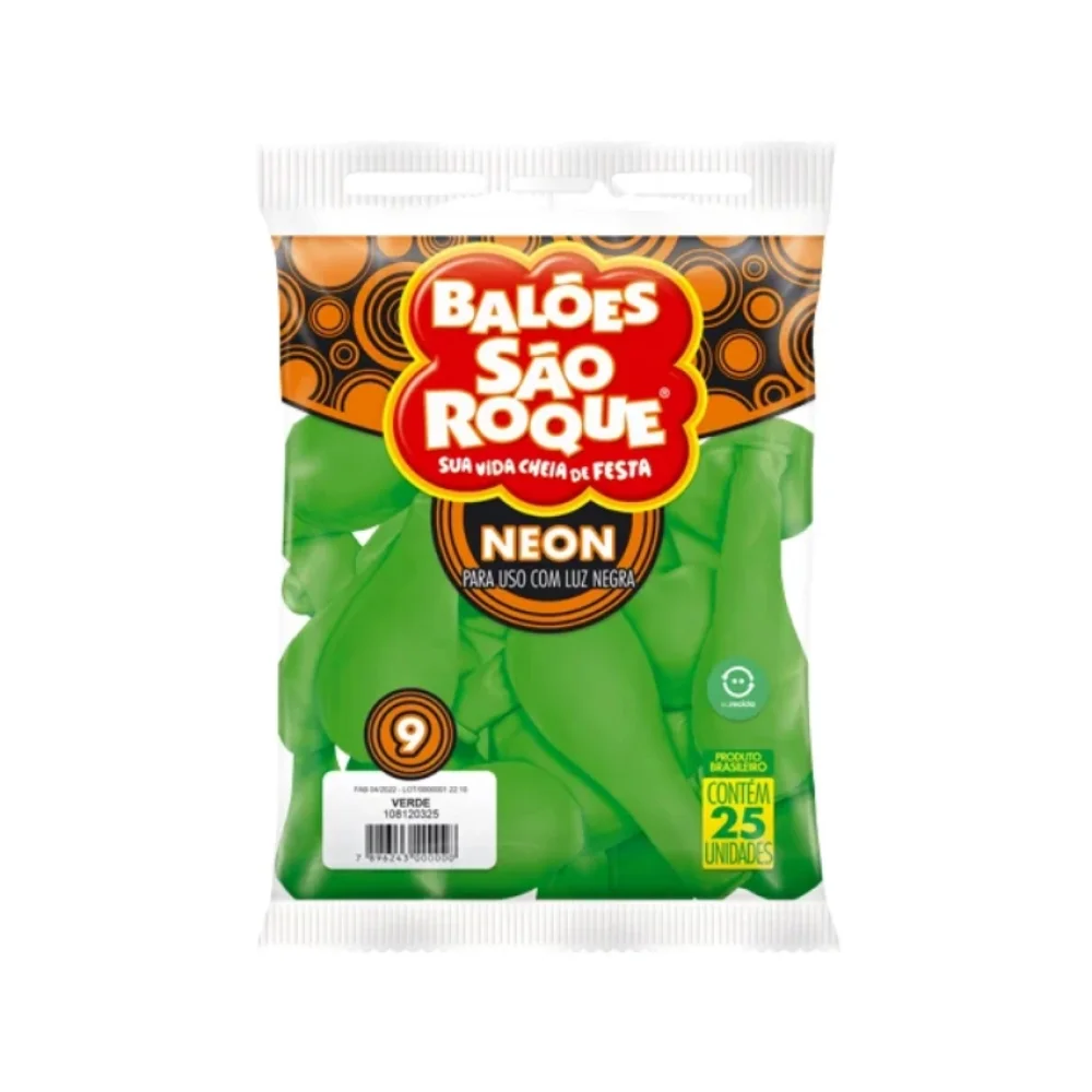 BALÃO Nº 9 LISO C/ 25 UN NEON VERDE SÃO ROQUE
