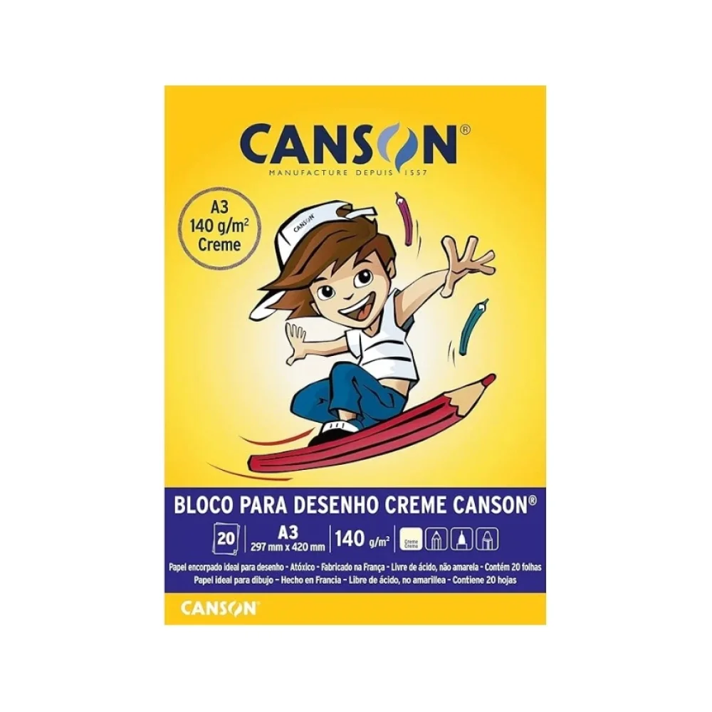 BLOCO A-3 DESENHO 140G BRANCO C/ 20 FLS CANSON