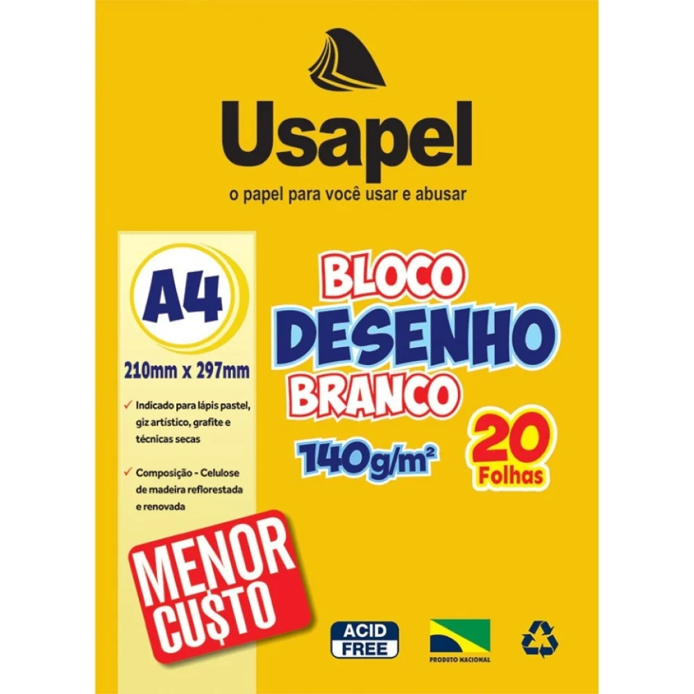 BLOCO A-4 DESENHO 140G BRANCO C/ 20 FLS 25058 USAPEL
