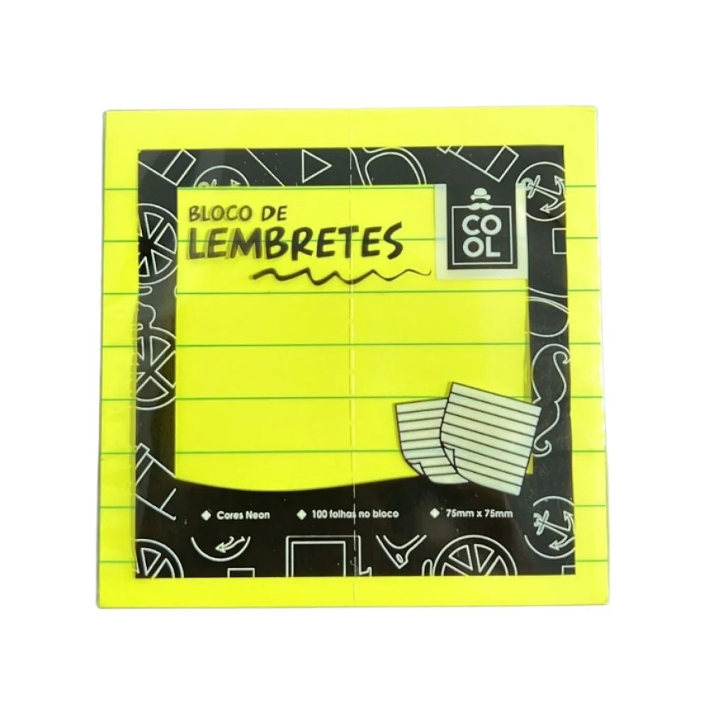 BLOCO ADESIVO 76 X 76 MM C/ 100 FLS PAUTADO AMARELO NEON COOL